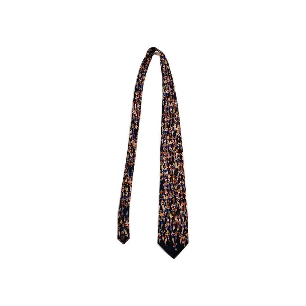 Marathon Runner 100% SILK Running Theme Neckwear Neck Tie Necktie Black Colorful